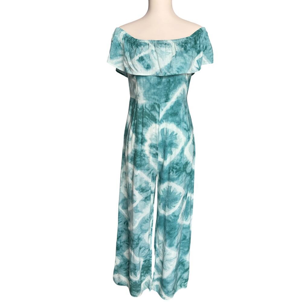 Sadie & Sage Aqua Tie Dye Off Shoulder Wide Leg Jumpsuit Size Small